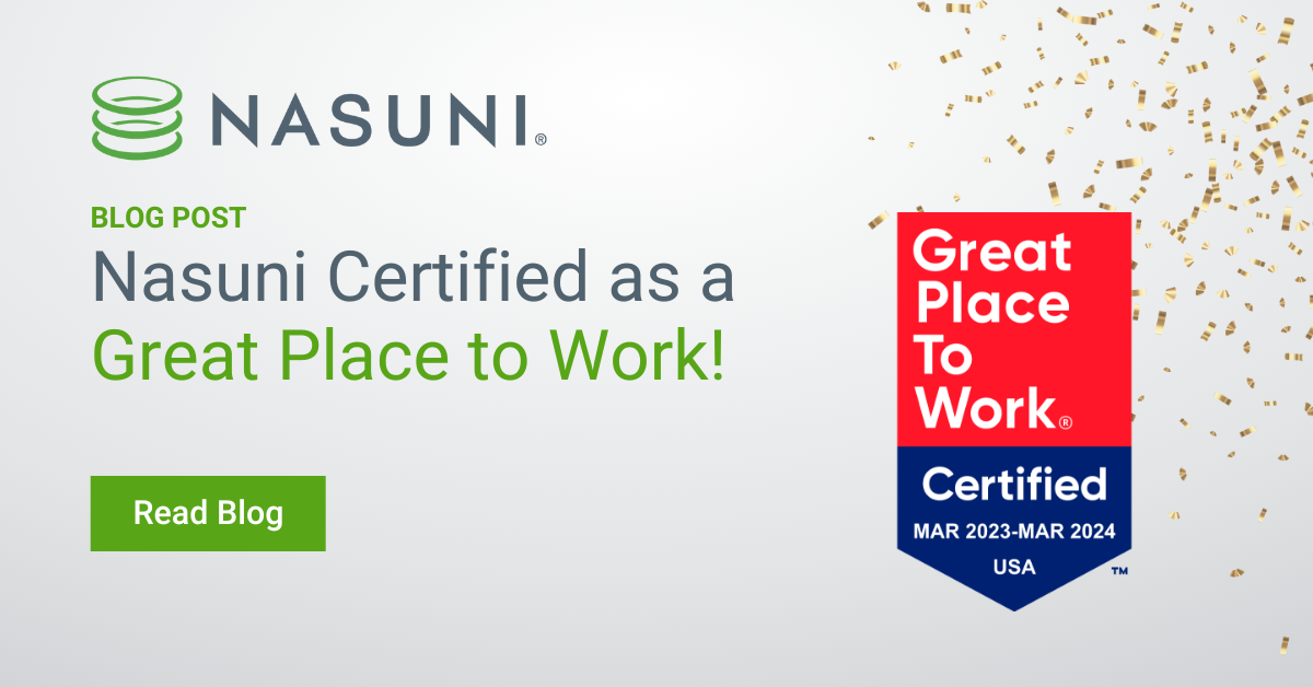 Nasuni Certified as a Great Place to Work!